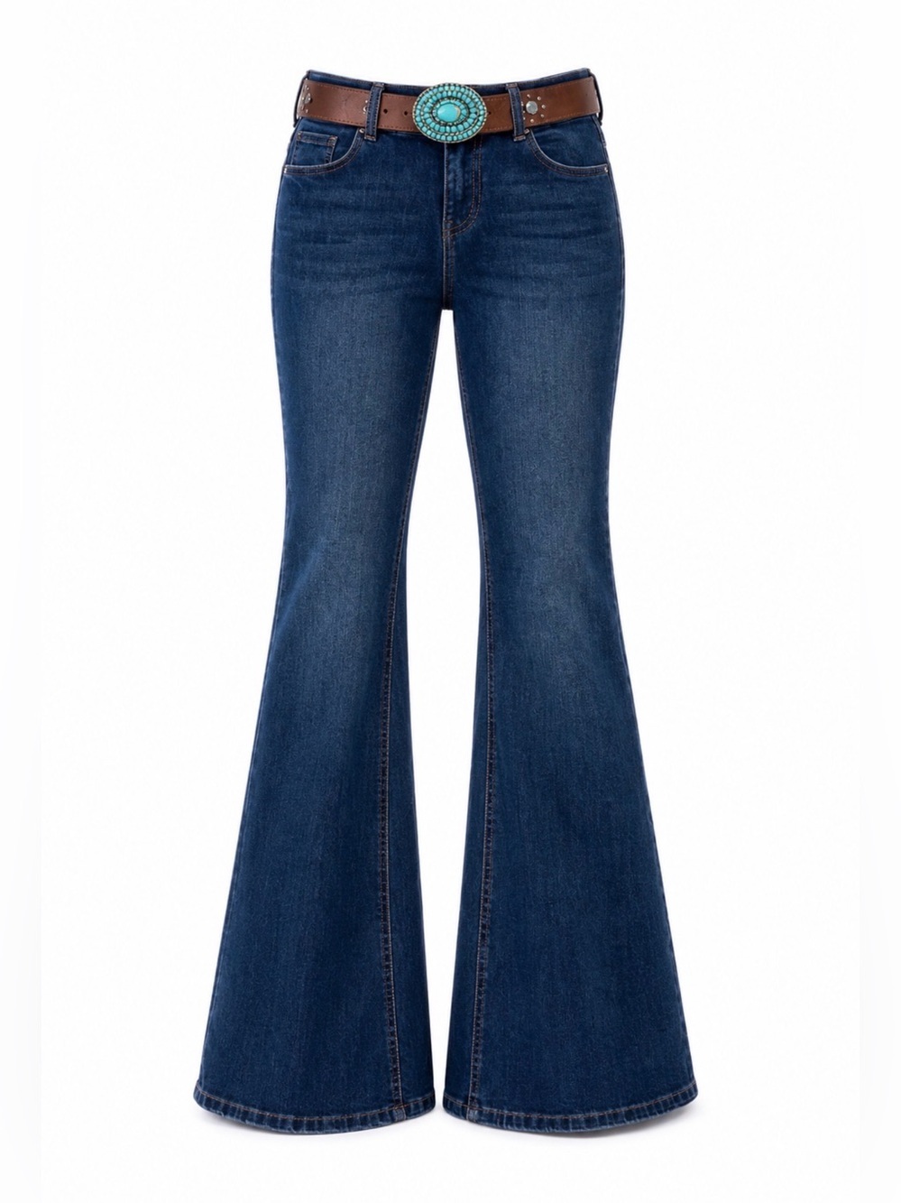 Women’s relaxed fit medium wash denim jeans w/stitched detailing on back pockets